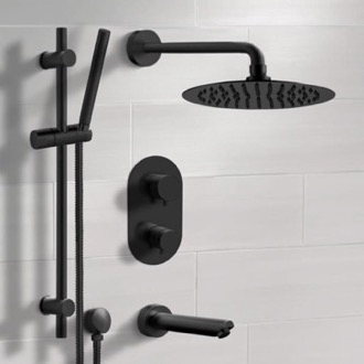 Tub and Shower Faucet Matte Black Thermostatic Tub and Shower Faucet Set with Rain Shower Head and Hand Shower Remer TSR36